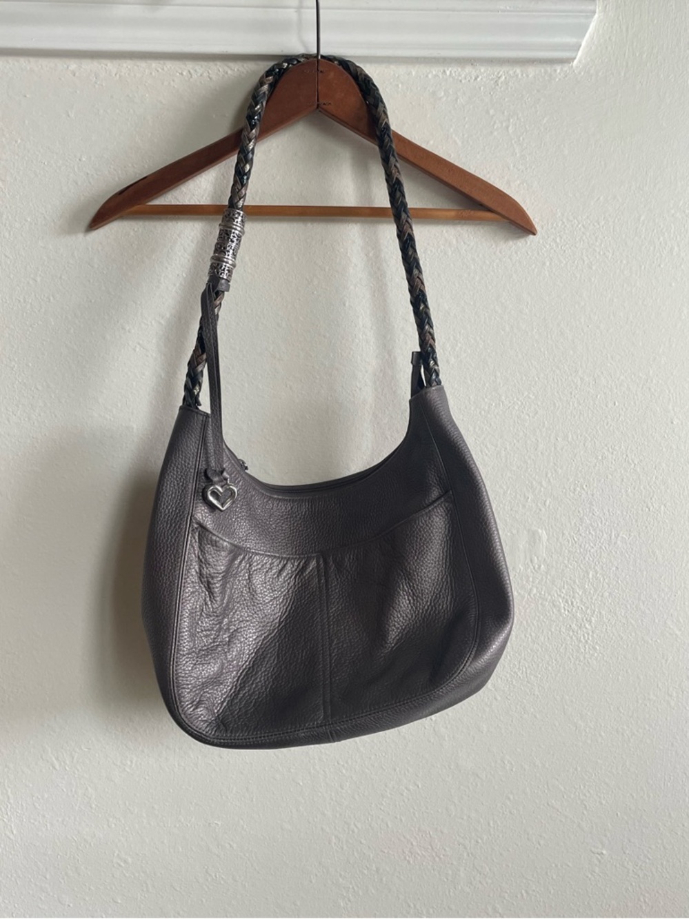 Brighton Barbados Ziptop Hobo Leather Shoulder Bag - Zinc Pearl - Picture 2 of 8